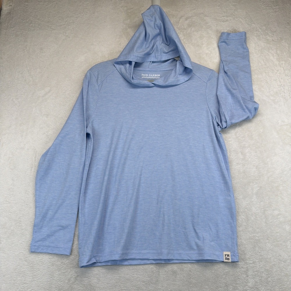 Fair Harbor Boys L Sun Hoodie UPF 50 Blue Glow Long Sleeve Beach Fishing Shirt